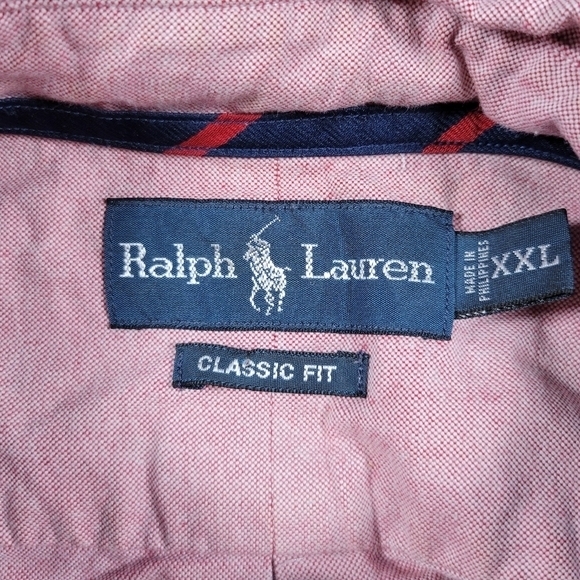 Ralph Lauren Button Down Shirt Mens XXL Pink Red Classic Fit Flesh Pony Holiday - Picture 2 of 10